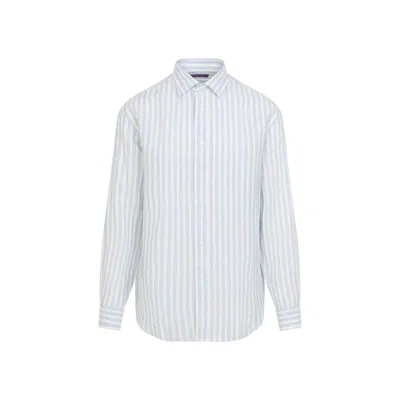 Ralph Lauren Purple Label Light Blue Linen Shirt In Gray