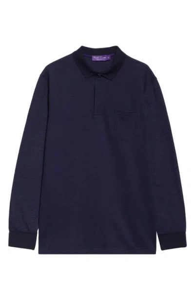 Ralph Lauren Purple Label Linen & Cotton Piqué Polo In Blue
