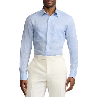 Ralph Lauren Purple Label Linen Chambray Button-up Shirt In Light Blue