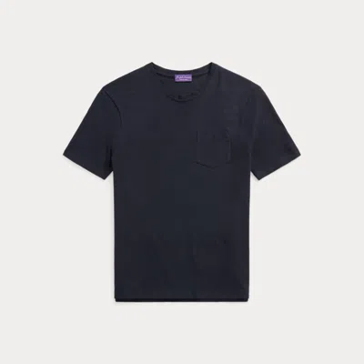 Ralph Lauren Purple Label Linen-cotton Pique Pocket T-shirt In Blue