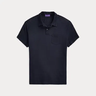 Ralph Lauren Purple Label Linen-cotton Pique Polo Shirt In Blue