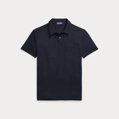 Ralph Lauren Purple Label Linen-cotton Piqué Polo Shirt In Blue