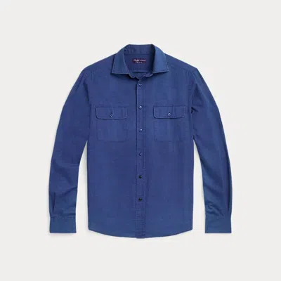Ralph Lauren Purple Label Linen-silk Canvas Shirt In Blue