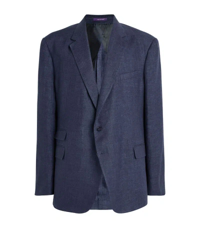 Ralph Lauren Purple Label Linen Single-breasted Blazer In Navy