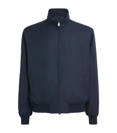 Ralph Lauren Purple Label Linen-wool-silk Felton Bomber Jacket In Blue