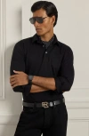 Ralph Lauren Purple Label Long Sleeve Cotton & Cashmere Polo In Black