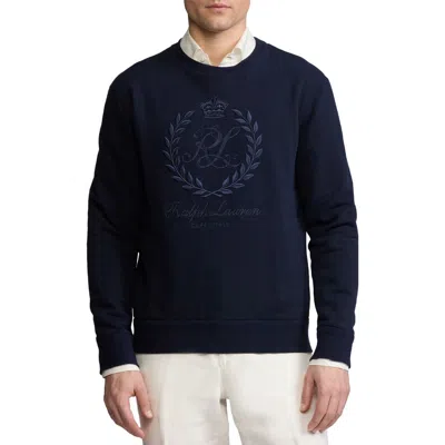 Ralph Lauren Purple Label Luxury Embroidered Crest Fleece Sweatshirt In Classic Chairman Navy