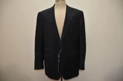 Pre-owned Ralph Lauren Purple Label Made In Italy 100% Wool Striped Black Suit