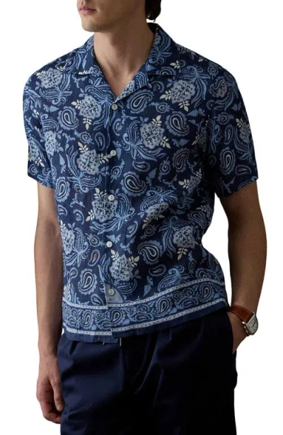 Ralph Lauren Purple Label Maiori Choppa Paisley Print Linen Camp Shirt In Blue Multi