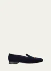 Ralph Lauren Alonzo Standing Horse Velvet Slipper In Navy