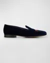 Ralph Lauren Alonzo Standing Horse Velvet Slipper In Navy