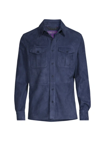 Ralph Lauren Purple Label Men's Barron Suede Shirt Jacket In Island Indigo