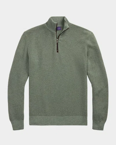 RALPH LAUREN MEN'S BIRDSEYE CASHMERE QUARTER-ZIP SWEATER