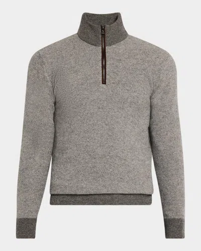 RALPH LAUREN MEN'S BIRDSEYE CASHMERE QUARTER-ZIP SWEATER