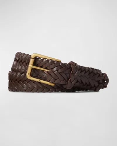 Ralph Lauren Men's Braided Vachetta Leather Belt In Luggage Brown