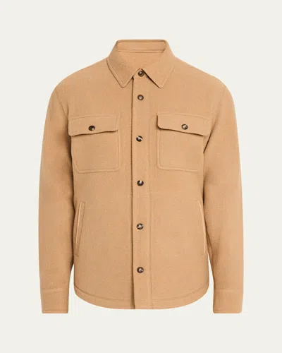 Ralph Lauren Men's Brushed Wool-cashmere Overshirt In Camel Mul