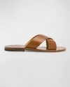 Ralph Lauren Men's Calf Leather Crisscross Slide Sandals In Cla Tan