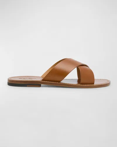 Ralph Lauren Men's Calf Leather Crisscross Slide Sandals In Tan
