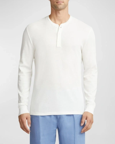 Ralph Lauren Purple Label Waffle-knit Cotton And Silk-blend T-shirt In White