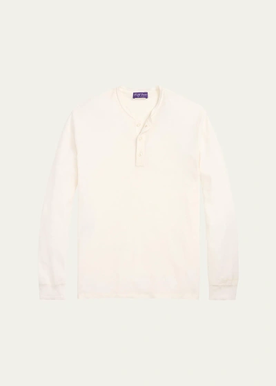 Ralph Lauren Purple Label Men's Cotton And Mulberry Silk Henley Shirt In Classic White