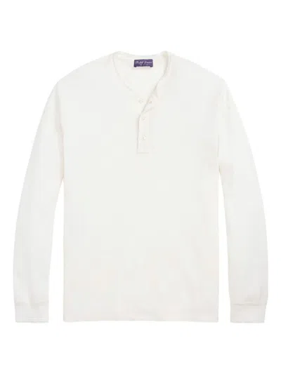 Ralph Lauren Purple Label Men's Textured Cotton-silk Henley Shirt In White