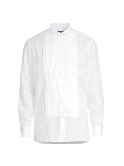 Ralph Lauren Purple Label Men's French-cuff Linen Tuxedo Shirt In White