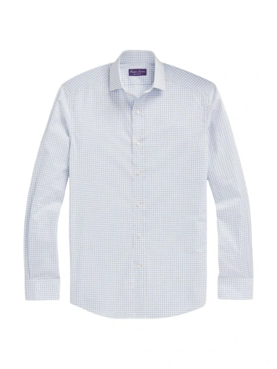 Ralph Lauren Purple Label Men's Dexter Tattersall Check Cotton Shirt In White Sky Blue
