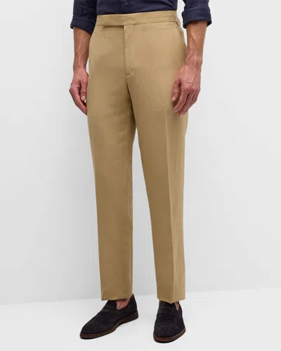 Ralph Lauren Purple Label Men's Gregory Hand-tailored Silk-linen Trousers In Tan