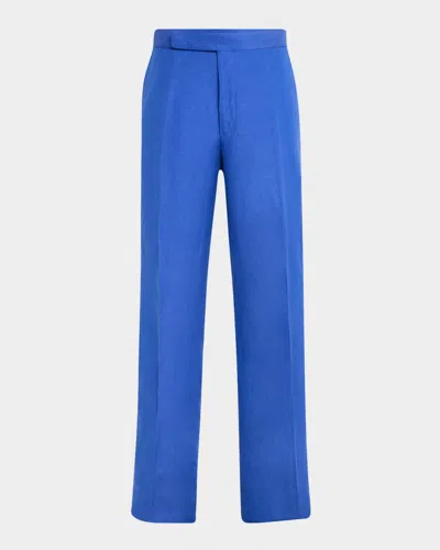 Ralph Lauren Purple Label Men's Gregory Hand-tailored Silk-linen Trousers In Copen Blue