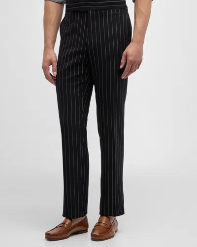 Ralph Lauren Purple Label Men's Gregory Hand-tailored Striped Trousers In Black