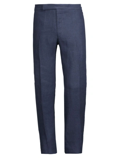 Ralph Lauren Purple Label Men's Gregory Linen Flat-front Trousers In Navy