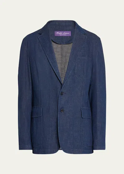 Ralph Lauren Purple Label Men's Kent Hand-tailored Denim Suit Jacket In Navy
