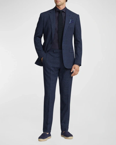 Ralph Lauren Purple Label Men's Kent Hand-tailored Plaid Seersucker Suit In Navy Multi