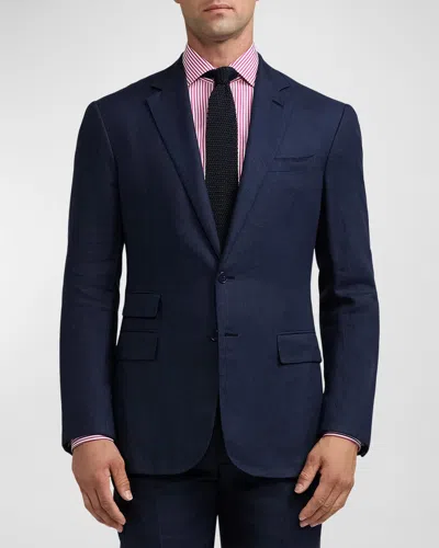 Ralph Lauren Purple Label Single-breasted Linen Blazer In Navy Mu