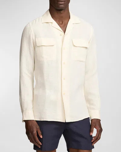 Ralph Lauren Men's Textured Linen-blend Camp Shirt In Cream