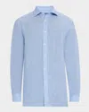 Ralph Lauren Micro-houndstooth Linen Shirt In Blu/wht