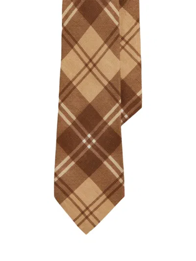 Ralph Lauren Purple Label Men's Plaid Linen Tie In Brown