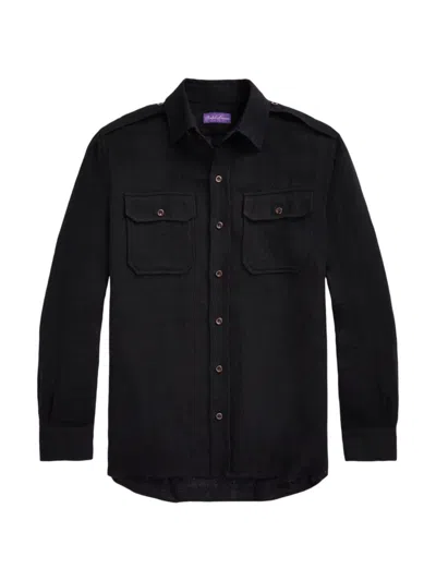 Ralph Lauren Purple Label Men's Raleigh Linen & Silk-blend Button-front Shirt In Black
