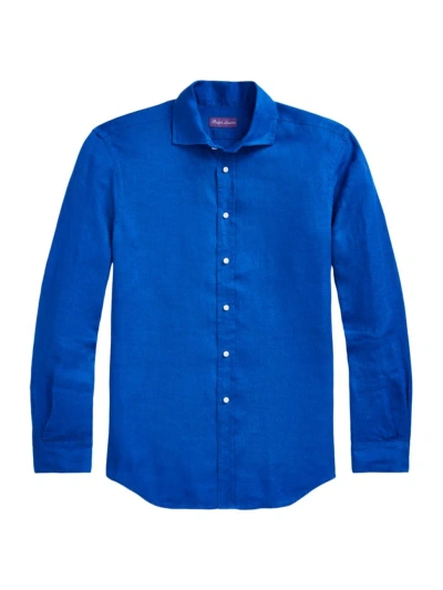 Ralph Lauren Purple Label Men's Serengeti Linen Button-front Shirt In Offshore Blue
