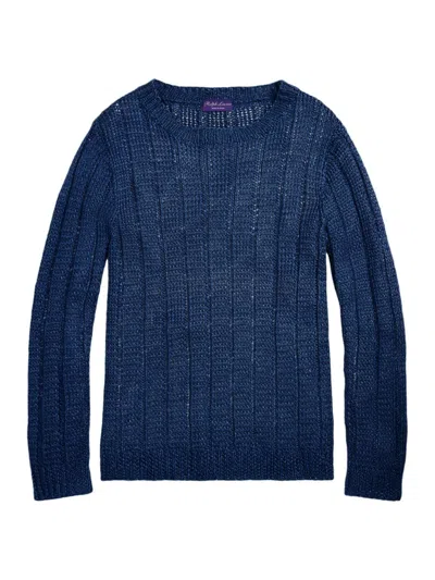 Ralph Lauren Purple Label Men's Silk-linen Rib-knit Sweater In Spring Navy