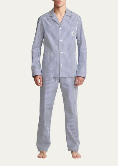 Ralph Lauren Purple Label Men's Striped Premium Cotton Pajama Set In Blue