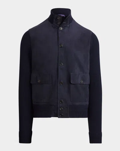 Ralph Lauren Men's Suede-front Cashmere Cardigan In Navy