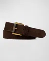 Ralph Lauren Men's Suede Roller-buckle Belt In Dark Brown
