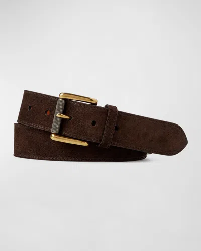 Ralph Lauren Men's Suede Roller-buckle Belt In Dark Brown