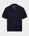 Ralph Lauren Textured Cotton Short-sleeve Cardigan In Navy