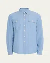 Ralph Lauren Purple Label Washed Cotton Chambray Button-up Shirt In Medium Ber