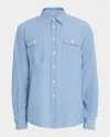 Ralph Lauren Purple Label Washed Cotton Chambray Button-up Shirt In Medium Ber