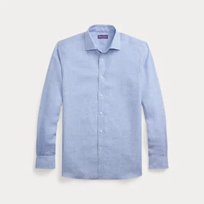 Ralph Lauren Micro-houndstooth Linen Shirt In Cornflower Blue/white