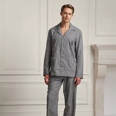 Ralph Lauren Purple Label Monogram Glen Check Flannel Pyjama Set In Grey