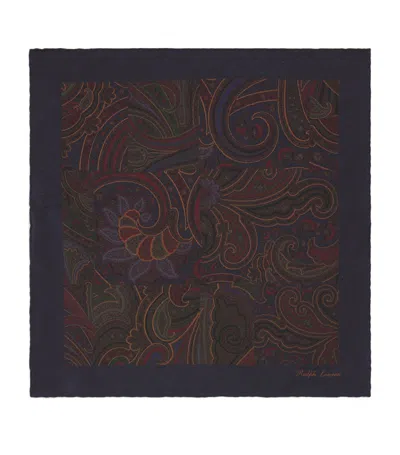 Ralph Lauren Purple Label Mulberry Silk Paisley Pocket Square In Navy